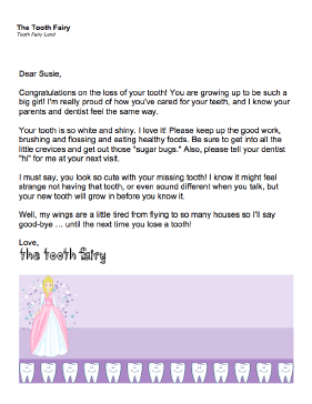 Tooth Fairy Letter Sample